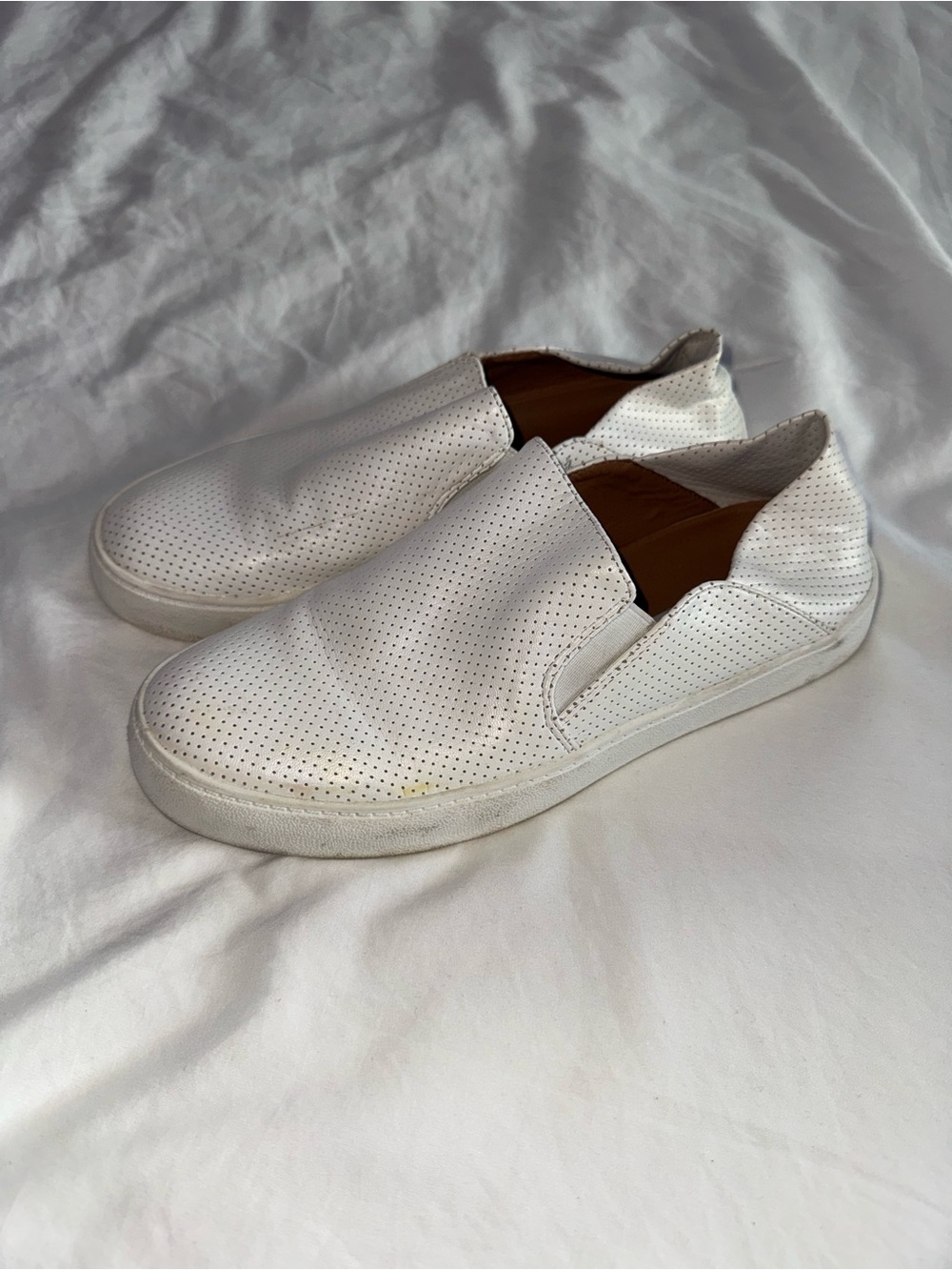 Steve Madden White Perforated Slip-On Flats